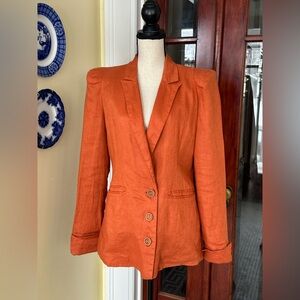 Chen Burkett | Lauren Linen Blazer, Structured Shoulders in Rusty Orange, Size L